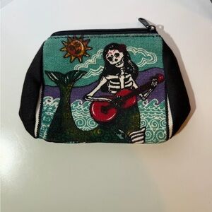 Skeleton Mermaid Canvas Zip Pouch - Teal & Black